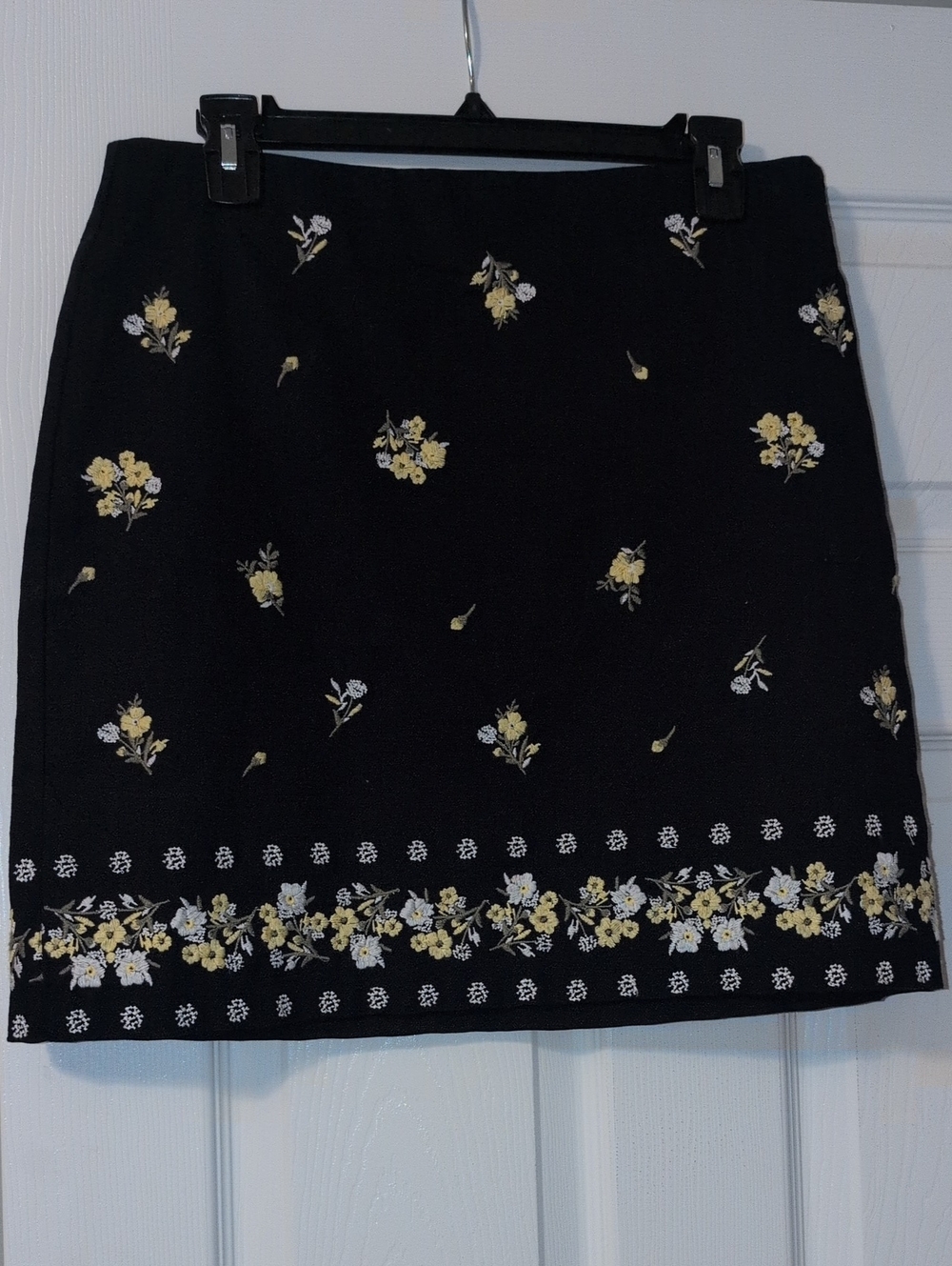 LOFT Navy Mini Skirt with Yellow & White Floral Embroidery Border
